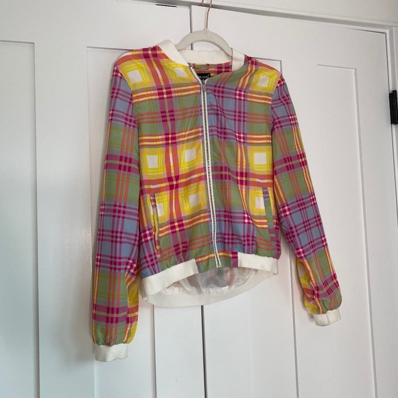 Wet Seal Plaid Colorful  Zip Bomber Jacket - Picture 1 of 7